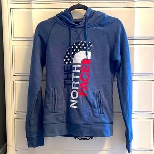 Navy blue american flag north face hoodie, size s, good condition